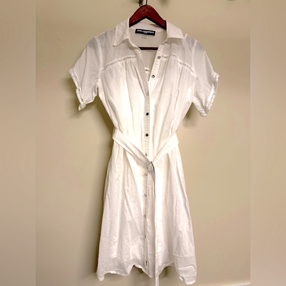 Karl Lagerfeld White Button-Up Dress Cotton Sz2